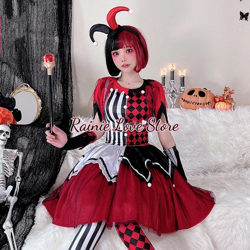 Halloween Clown Cosplay Dress para homens e mulheres, vestidos Lolita, palhaços de circo, roupas de carnaval de Natal