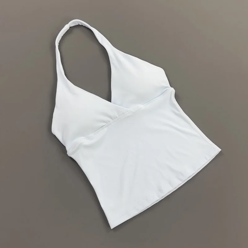 Histello Damen Gym Halter Sport-Tanktop mit tiefem V-Ausschnitt, gepolstert, ärmellos, Workout-Crop-Tanktop, Fitness-Yoga-Camisole, Activewear – Detail 11