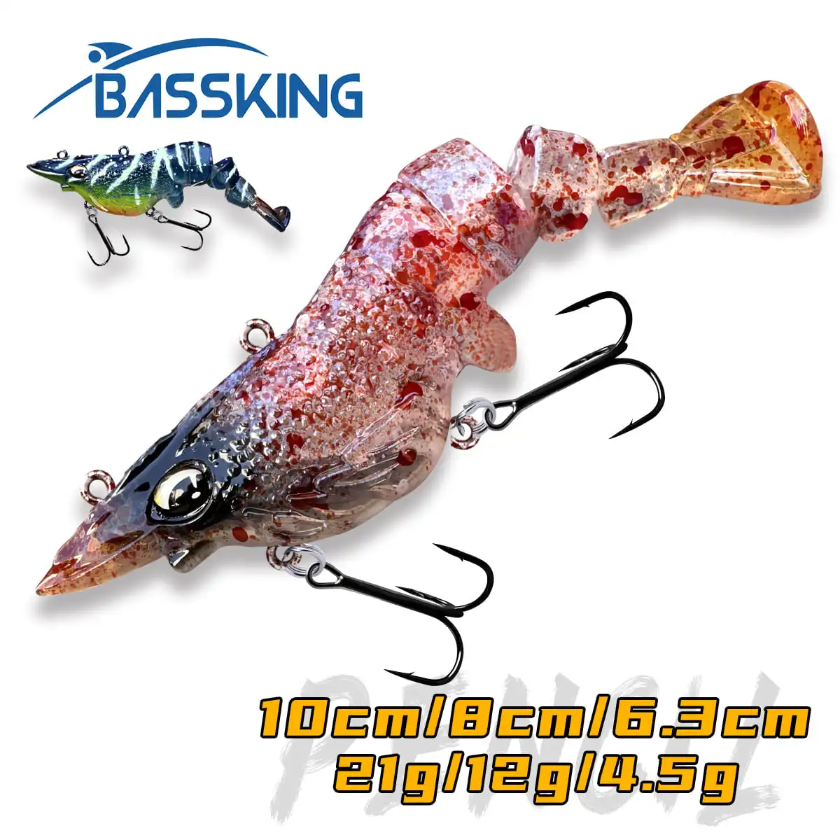 BASSKING 21g10g4.5g Fishing Lure VIB Submerged Bionic Shrimp Freshwater Segmented Swimbait Pesca Artificial Plastic Hard Bait