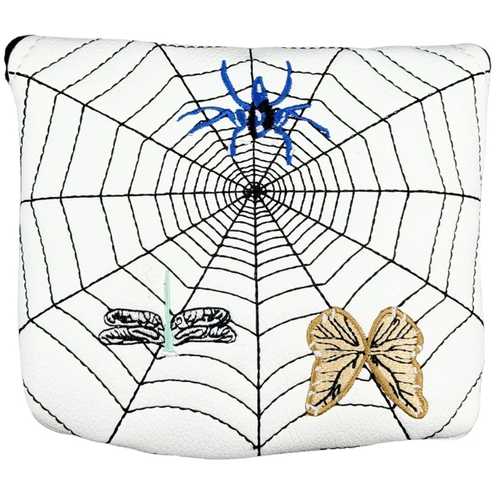 Square Shape Magnetic Putter Cover with Plush Interior and Arachnid Embroidery 14 12.5cm in Black White Colors