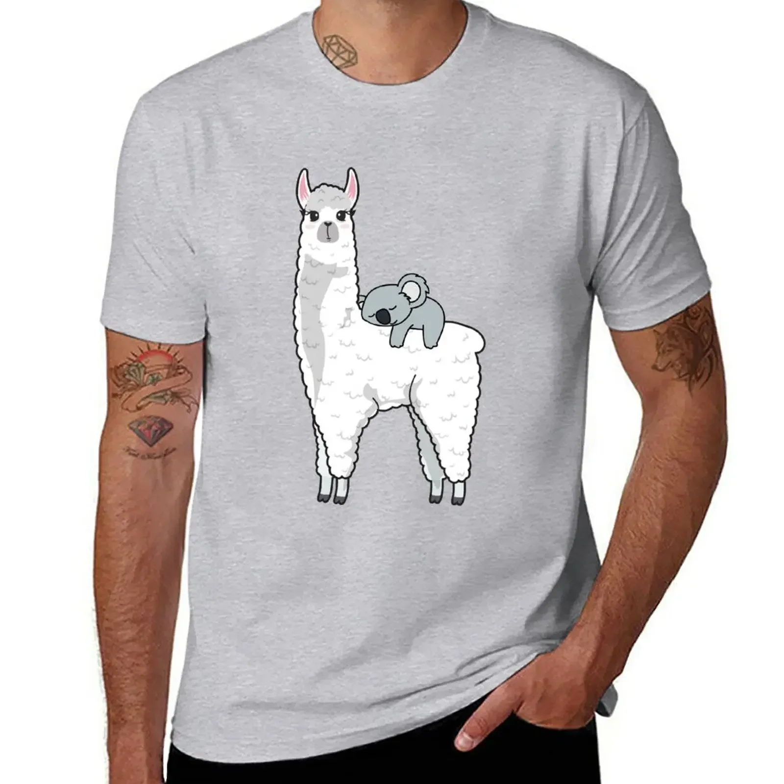 CUTE KOALA RIDING & NAPPING ON LLAMA ALPACA FUNNY T-Shirt for a anime customs Men's t shirts