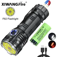 F82 8*XPG LED 3000LM Floodlight Steel Flashlight Tail Magnetic Lamp SOS Red Light Rechargeable Torch Pen Clip Camp Climing