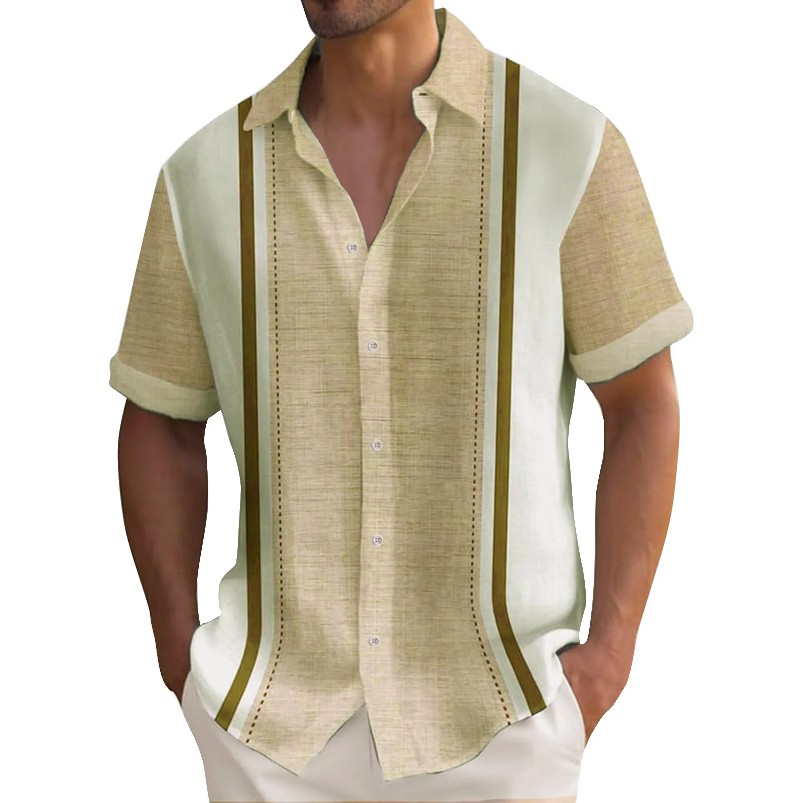 Camisas estampadas a rayas de verano para hombre, pantalón corto informal de manga abotonada, camisa hawaiana holgada, ropa de gran tamaño para hombre, camisa con solapa