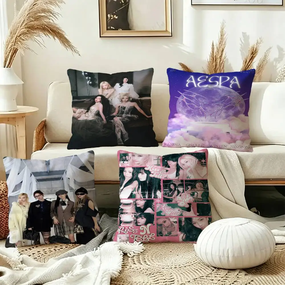 Korean Kpop Group A-Aespas Cushion Cover Pillowcase Upholstery Sofa Throw Pillow Home Decor Pillowcas