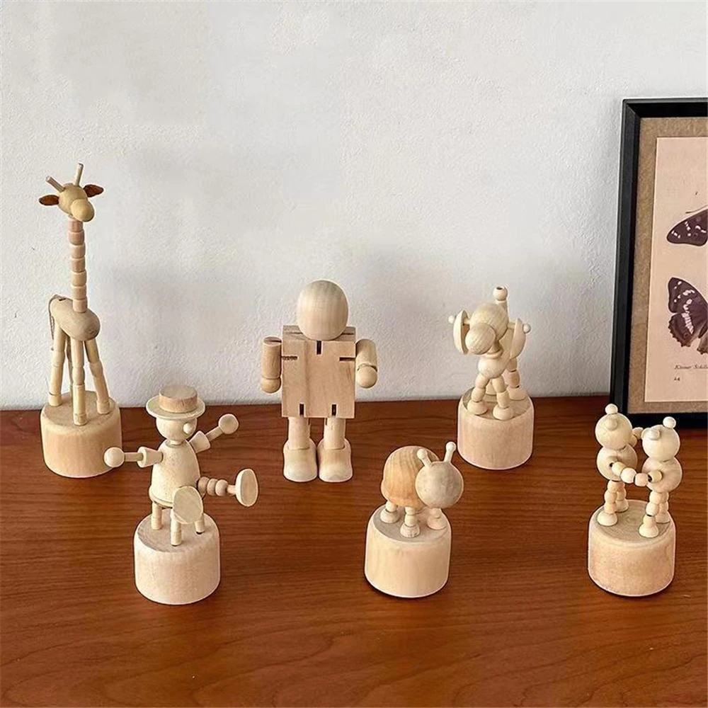 Mini Figurines Wooden Robot Articulated Animals Home Creative Crafts Dummy Decoration Dog Giraffe Snail Elephant Small Ornaments