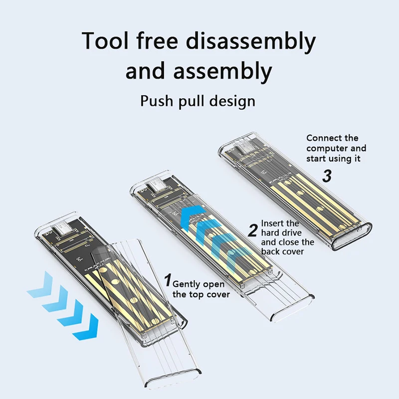 휴대용 투명 USB 3.1 외장 SSD 케이스 (M.2 NGFF 타입 하드 드라이브 케이스)