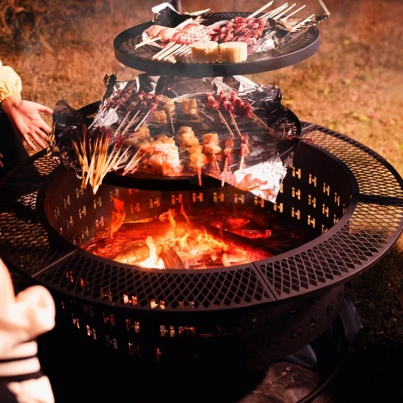 Enlarged Double Layered Barbecue Plate Stable Heat-resistant Desktop Rotatable Adjustable Combustion Furnace Cooking Supplies