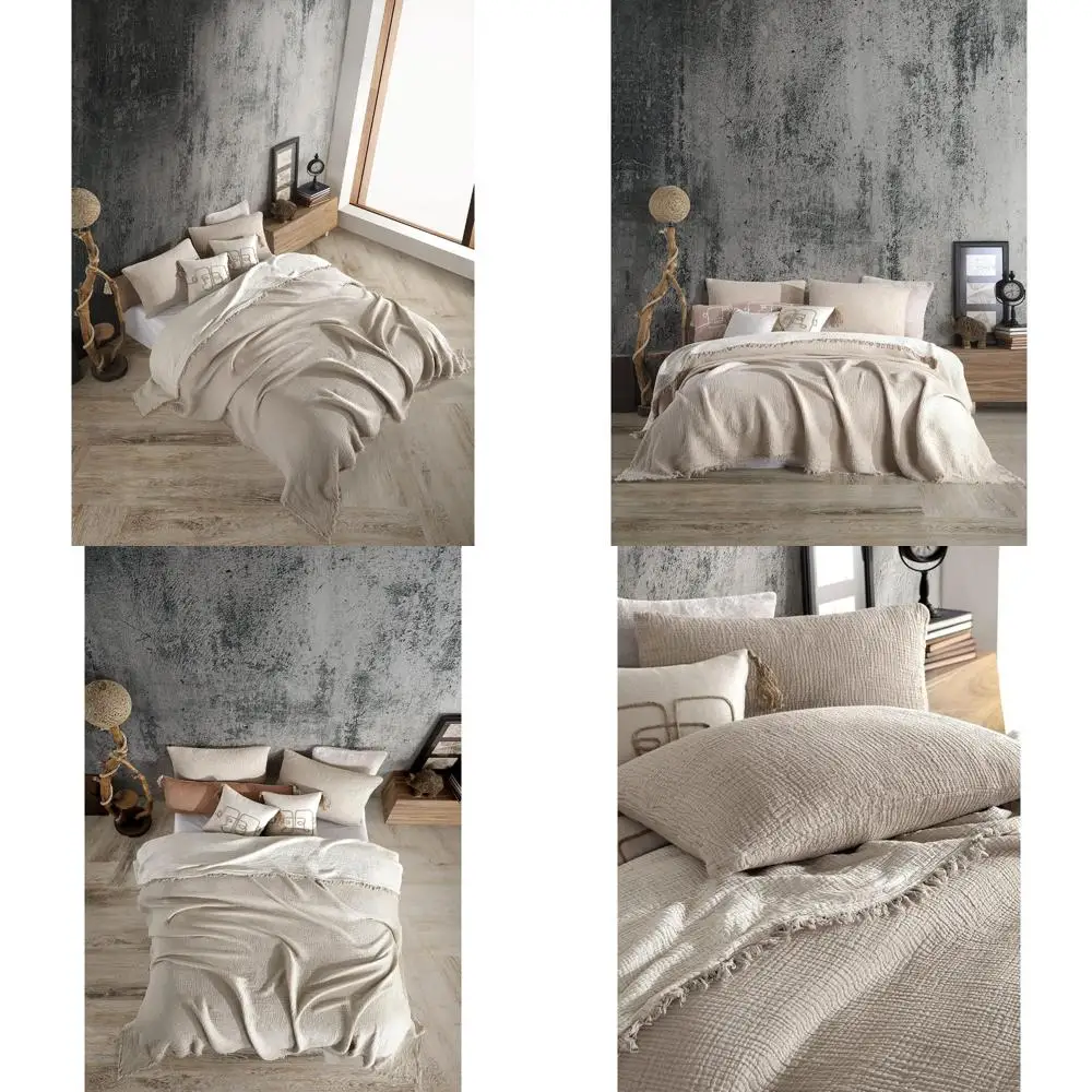 

100% Organic Cotton Dual-Colored 4-Layer Muslin Throws and Pillowcases - Ultra Soft, Breathable, Lightweight Pre-Washed for Comf