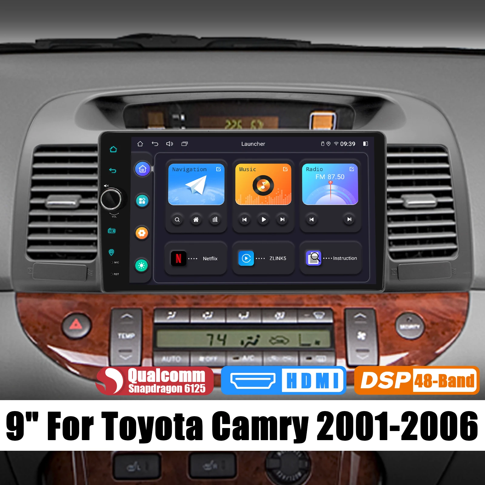 Joying 9 Inch Android 12.0 Car Multimedia Radio GPS Navigation ForToyota Camry 2001-2006 With Apple Car play Plug and Play