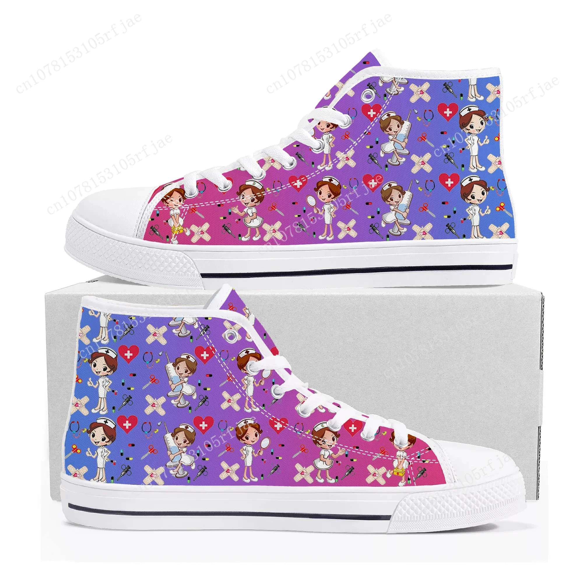 Gradient Nurse Medical Hospital Work High Top Sneakers Mens Womens Teenager High Quality Canvas Shoes Casual Tailor Made Sneaker