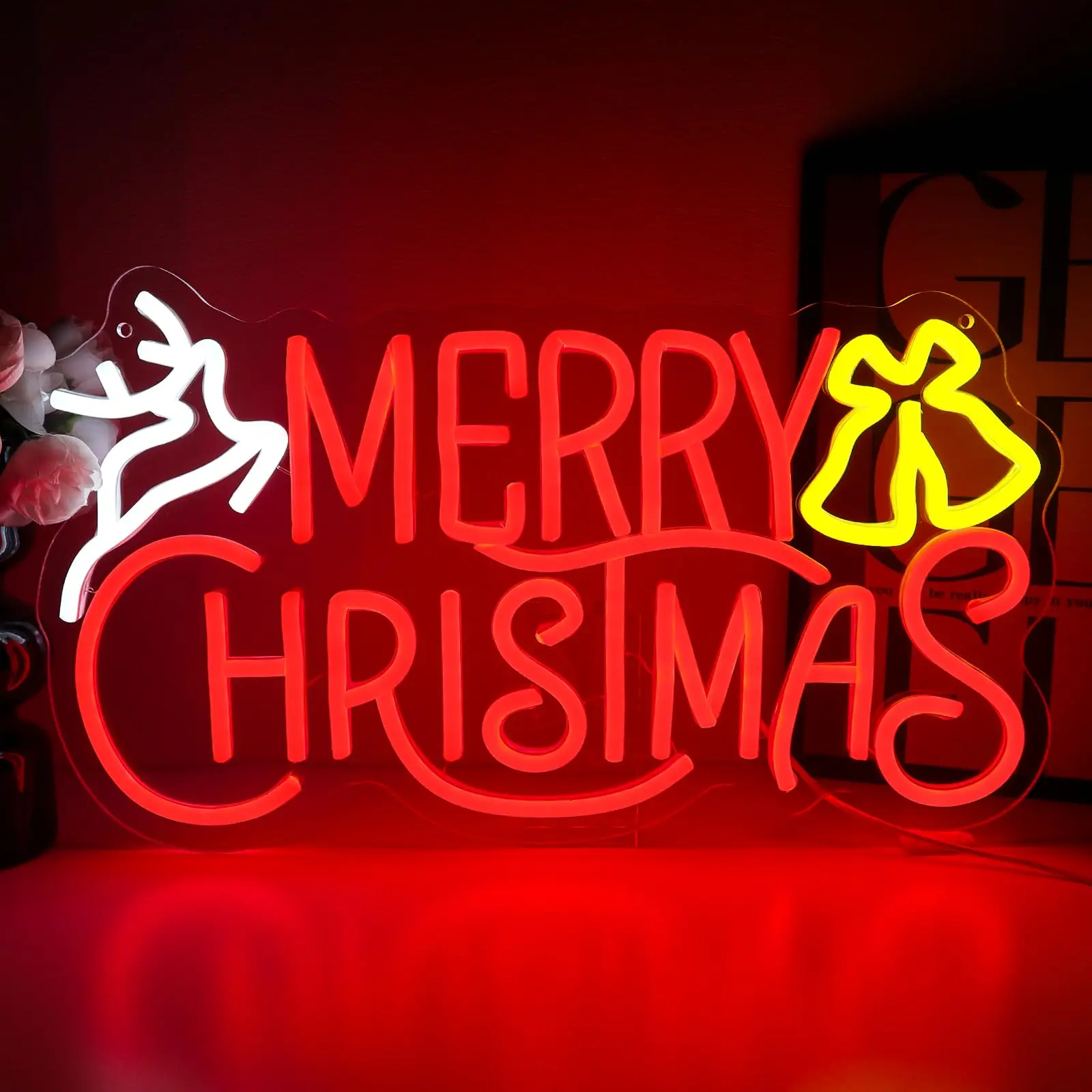 

С Рождеством неоновая вывеска USB с регулируемой яркостью, светящаяся вывеска, настенный декор для Нового года, Рождественская вечеринка, бар, домашний фестиваль, праздник, бизнес