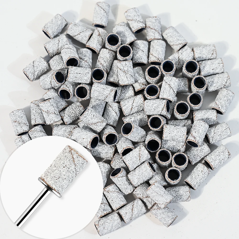 100 stuks nagelschuurringbanden, 80/120/180 #   Korrel + manicureboor slijpkoppen UV-gellak verwijderen Schuuraccessoires Gereedschap