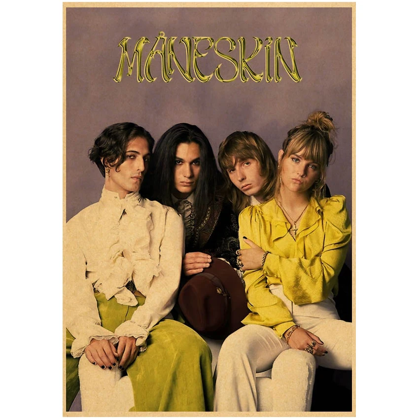 Retro Music Band Stars Maneskin Music Album Kraft paper Painting murale Wall Home Room Decor Art Picture Art For Living