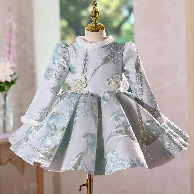 

Высококачественное осенне-зимнее бальное платье принцессы для девочек на день рождения, крещение, детское милое праздничное платье y1742