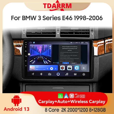 2 din for BMW 3 Series E46 1998-2006 Android 13.0 6+128G Multimedia Player Car Radio Wireless Carplay Auto Original Car Menu