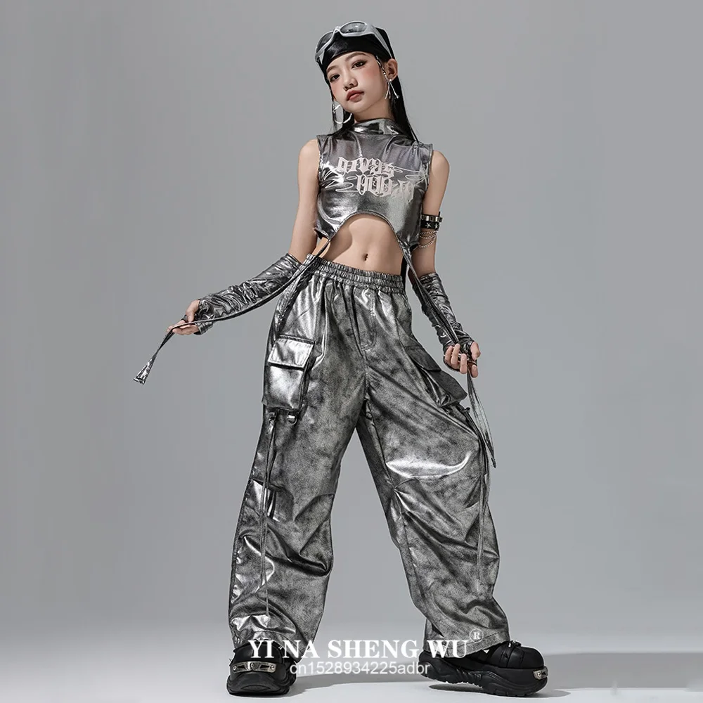 Abiti jazz argento Abiti da ballo hip-hop Ragazze Bambino Costume da performance Kpop Bambini Passerella Abbigliamento da concerto Abbigliamento da palcoscenico