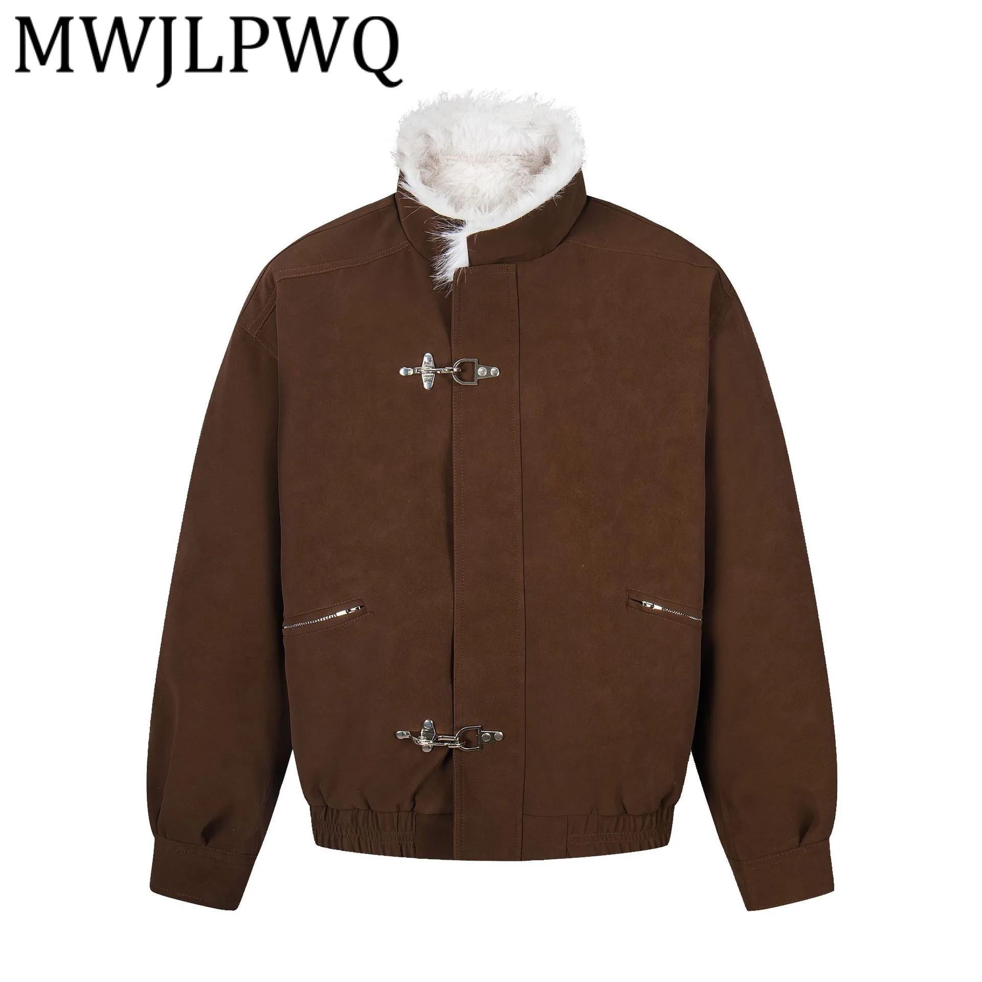 

MWJLPWQ Американские хлопковые пальто с воротником-стойкой, мужские однобортные топы с металлическим дизайном, модные зимние новинки 202, 12910