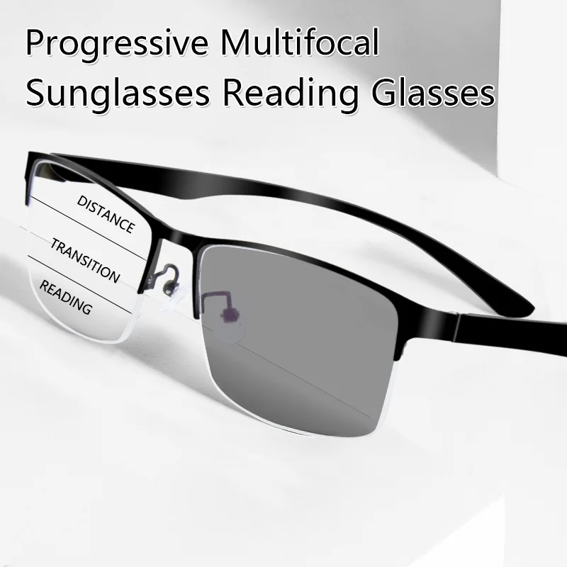 

Large Oversized Photochromic Progressive Reading Glasses Multifocal Resin Lens,0 Power on Top Lens, Wide Large Frame Readers Men