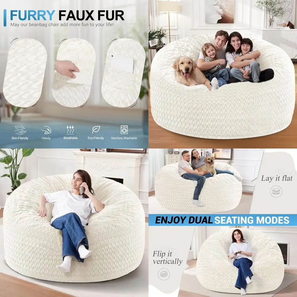 كراسي بين باج كبيرة للبالغين مع غطاء من القطيفة من إسفنج الذاكرة وشيفرون - أبيض #1