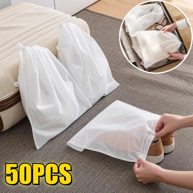 Housses anti-poussière pour chaussures, 10 à 50 pièces, Non tissées, anti-poussière, sac de rangement transparent avec cordon de serrage, pochette de voyage, sacs à chaussures, protection des