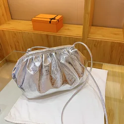 Women's Pleated Cloud Bag Ladies Party Clutch Purse Handbag Bright Face Leather Female Bags Travel Shoulder Crossbody Bag