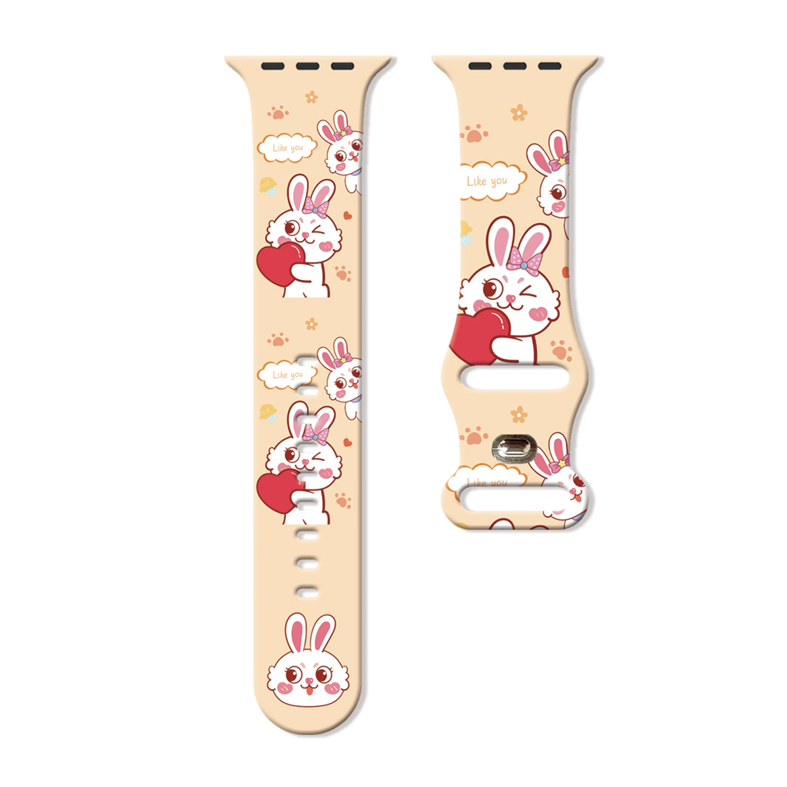 

Six-show Bunny print watch band for Apple Watch 11 10 9 8 7 Silicone Band Replaceable Bracelet for iWatch 38mm 40mm 41mm 42mm