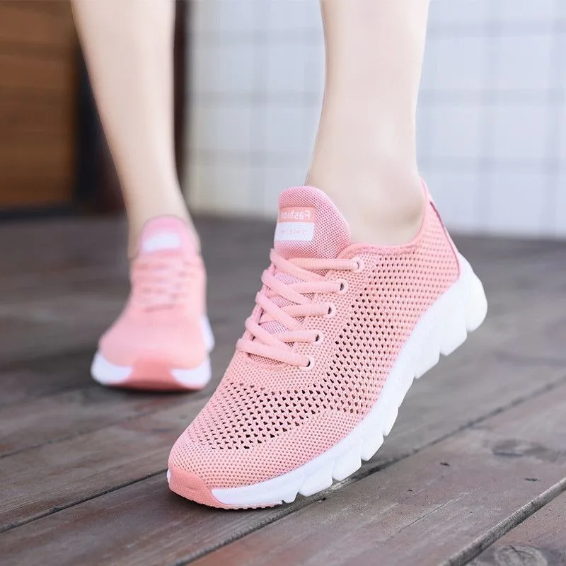 

2025 Summer New Ladies Sneakers Breathable Lightweight Outdoor Running Sneakers Ladies Solid Color Tennis Ladies Casual Shoes