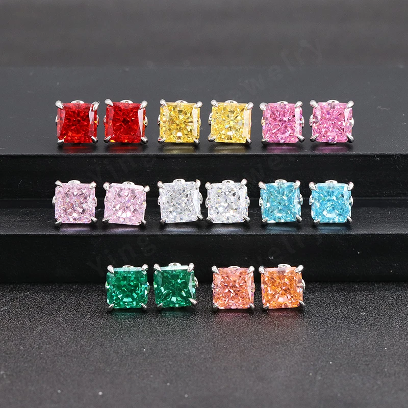 Ice Crushed Cubic Zirconia Radiant Stud Earrings CZ Earring for Gift