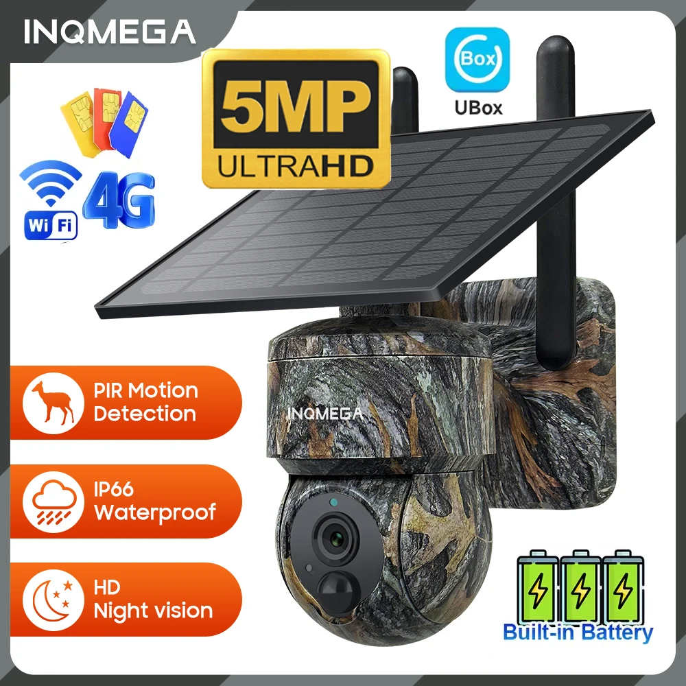 INQMEGA 4G WIFI Solar Powered Wireless Trail Camera, Traps with Live View Alarm, Human Detection, PTZ Camera for Home Security