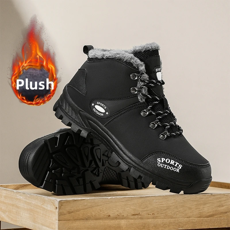 أحذية رجالية شتوية، أحذية ثلج وأحذية مخملية دافئة عالية الجودة للتنزه في الهواء الطلق، أحذية قطنية مقاومة للماء، عروض خاصة. #4