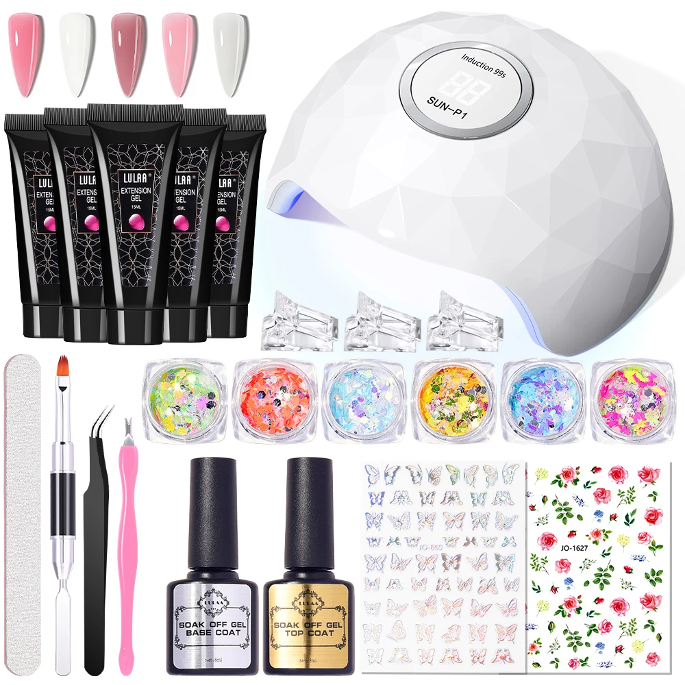 

LULAA Manicure Set For Extension Glue Kit Poly Gel Nail Polish Set With UV LED Nail Dryer Lamp Nail Sticker Multible Tools