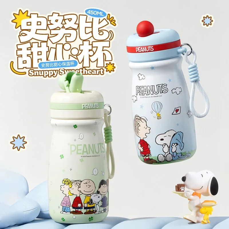 Nouveau thermos portable Snoopy, gourde à paille compacte et mignonne, idéale pour les étudiants, cadeau de vacances pour les amis