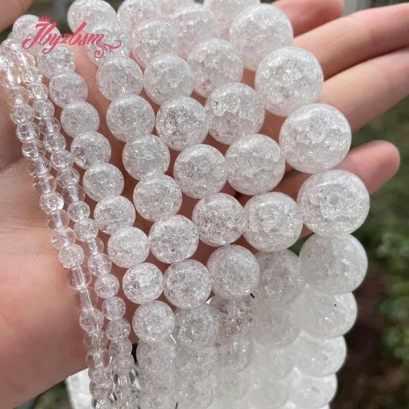 Natural White Rock Crystal Quartz Beads Round Craceked DIY Loose Stone 15inch 6/8/10mm For Necklace Bracelat Jewelry Making