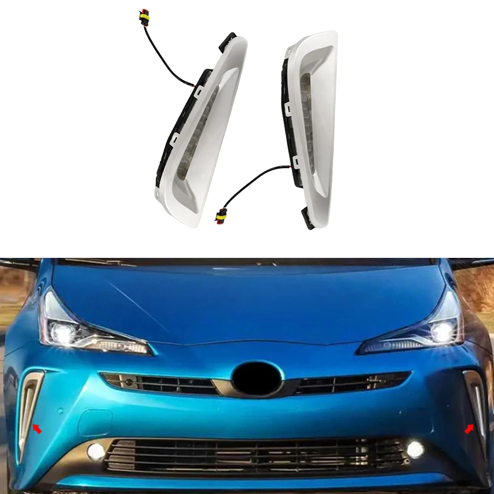 

Car Flashing Car LED Daytime Running Light For Toyota Prius 2019 2020 DRL Fog Lamp with yellow Turn signal light 2PCS