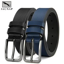 Cinto de couro masculino com fivela de pino JACNAIP, cintos luxuosos reversíveis para jeans couro de vaca presentes genuínos