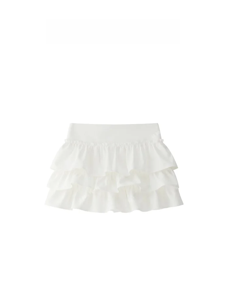 

Ele Pure White High Waist A-Line Puffy Cake Skirt Spring Summer Sle Versatile Slimming Girl's High Waist Polyester Blend