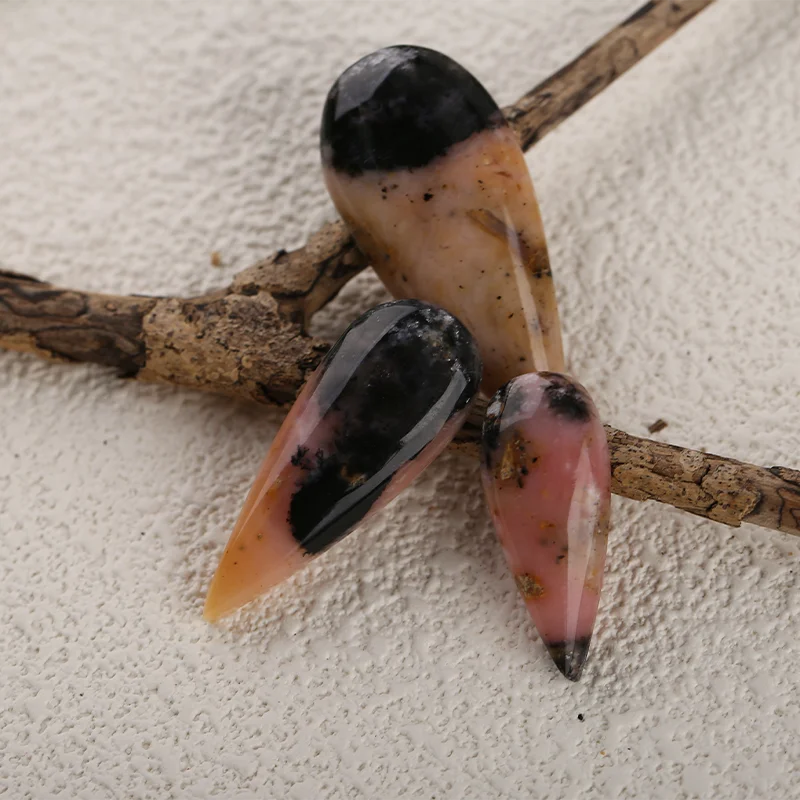 3PCS Pink Opal Charms Jewelry Semiprecious Stones,Earrings Beads for Jewelry Handmade Natural Jewelry 48x18x6mm 11.7g