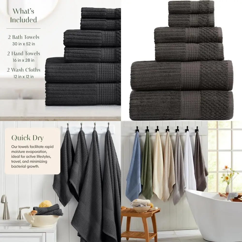 

Набор из 6 хлопковых банных полотенец | Впитывающий и быстросохнущий | Текстурированный, прочный | Дизайн черными чернилами