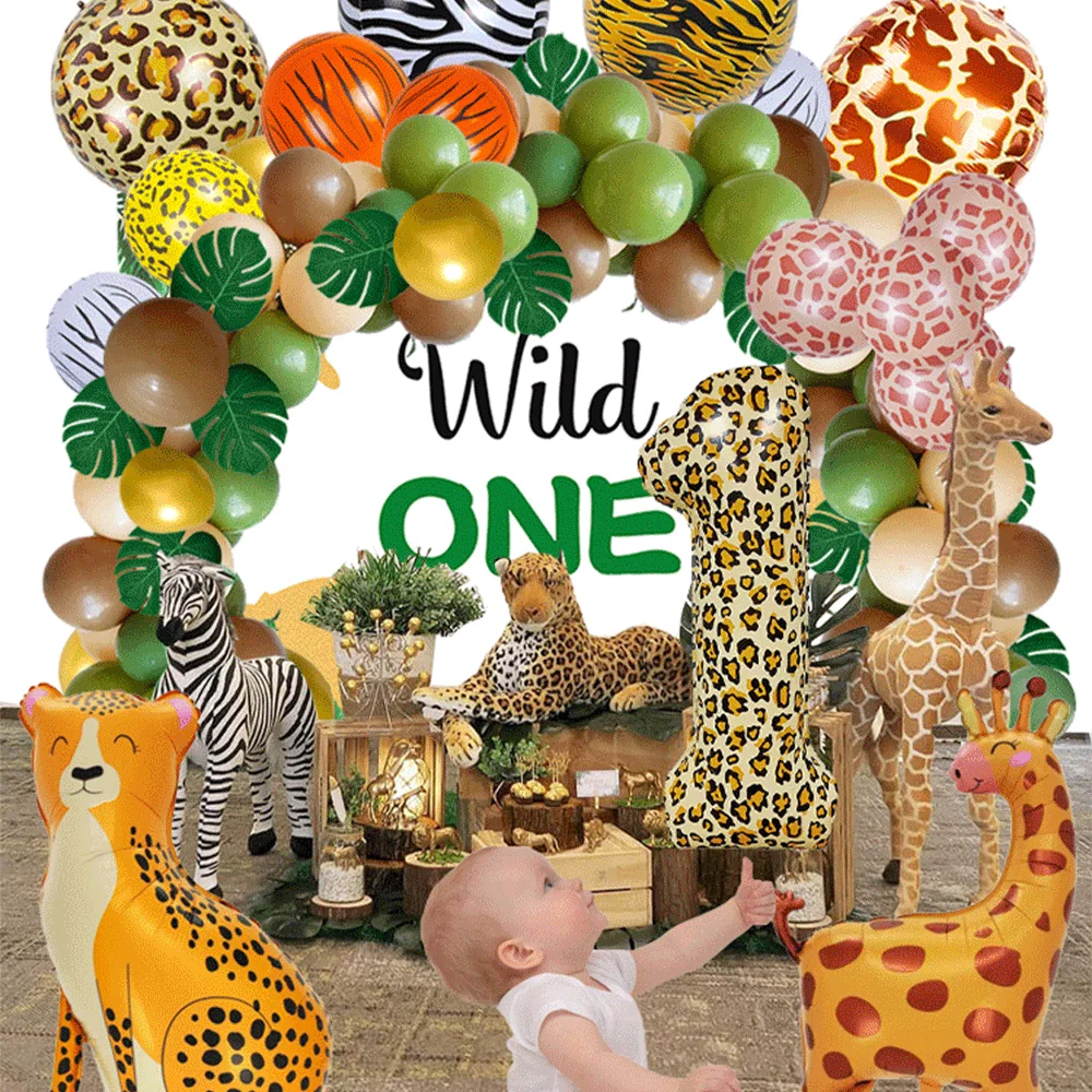 109pcs Safari Birthday Party Arche Support Balloon Arch Garland Set  1-9 Years Old Children Jungle Party Decoration Baby Shower