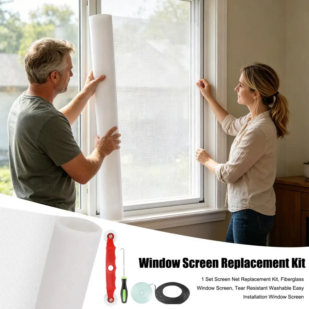 Fiberglass Window Screen Replacement Kit Child-Safe Mesh Roll for Sliding Doors Patio Porch Screens DIY Window Repair Netting