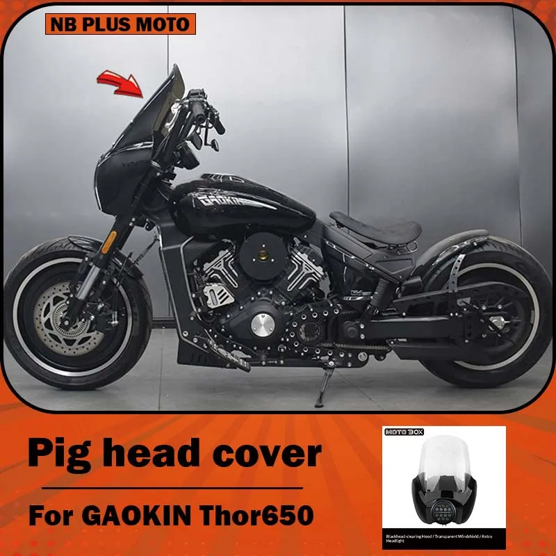 【Premium】For GAOKIN Thunder Thor650 modified with DS-style pig-head grill, retro LED round headlights, and front air ducting acc