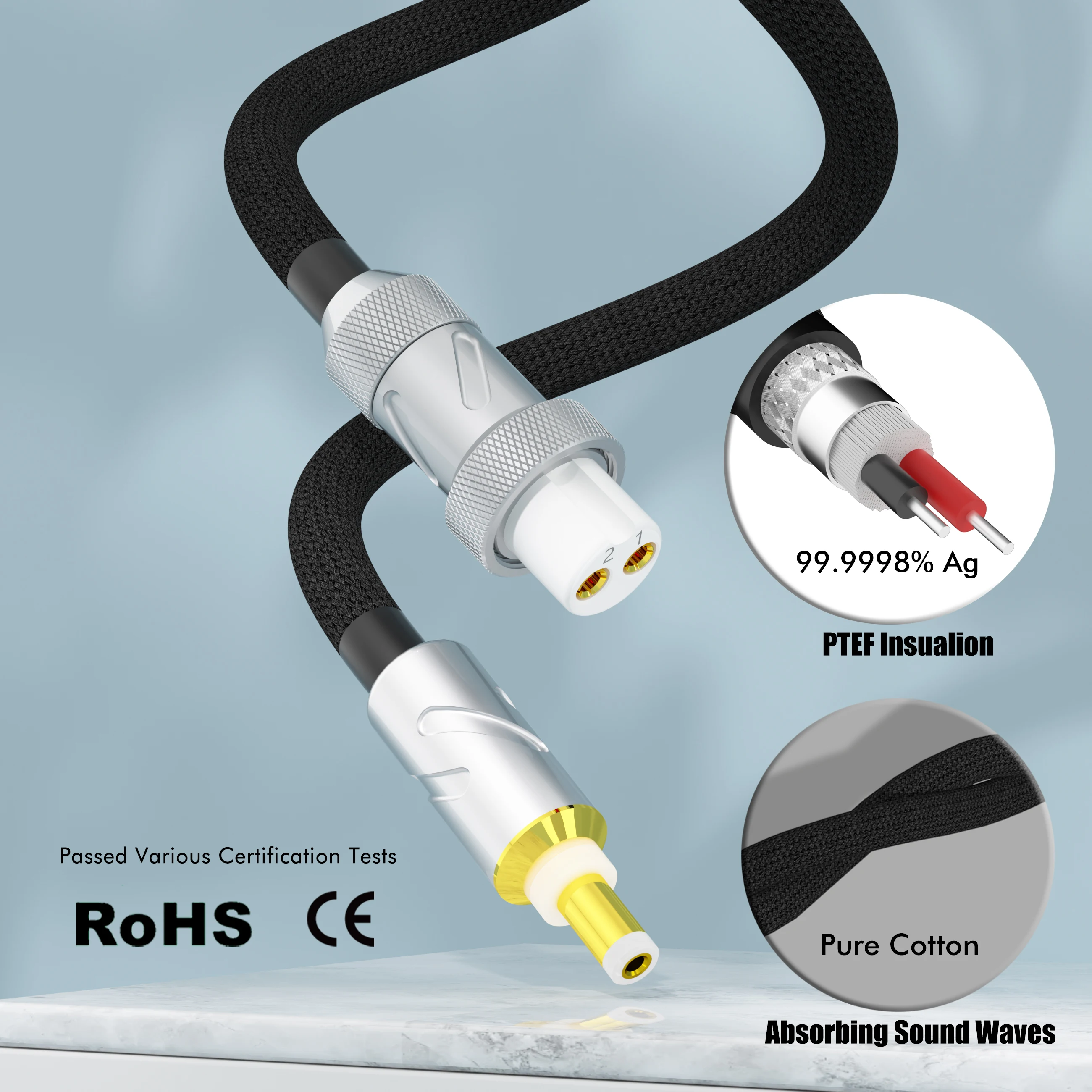 Preffair HIFI 4N Pure Silver Wire DC Plug Linear Power Cable GX16 to DC2.5 DC2.1 High Fidelity Audio Cable for Electronics