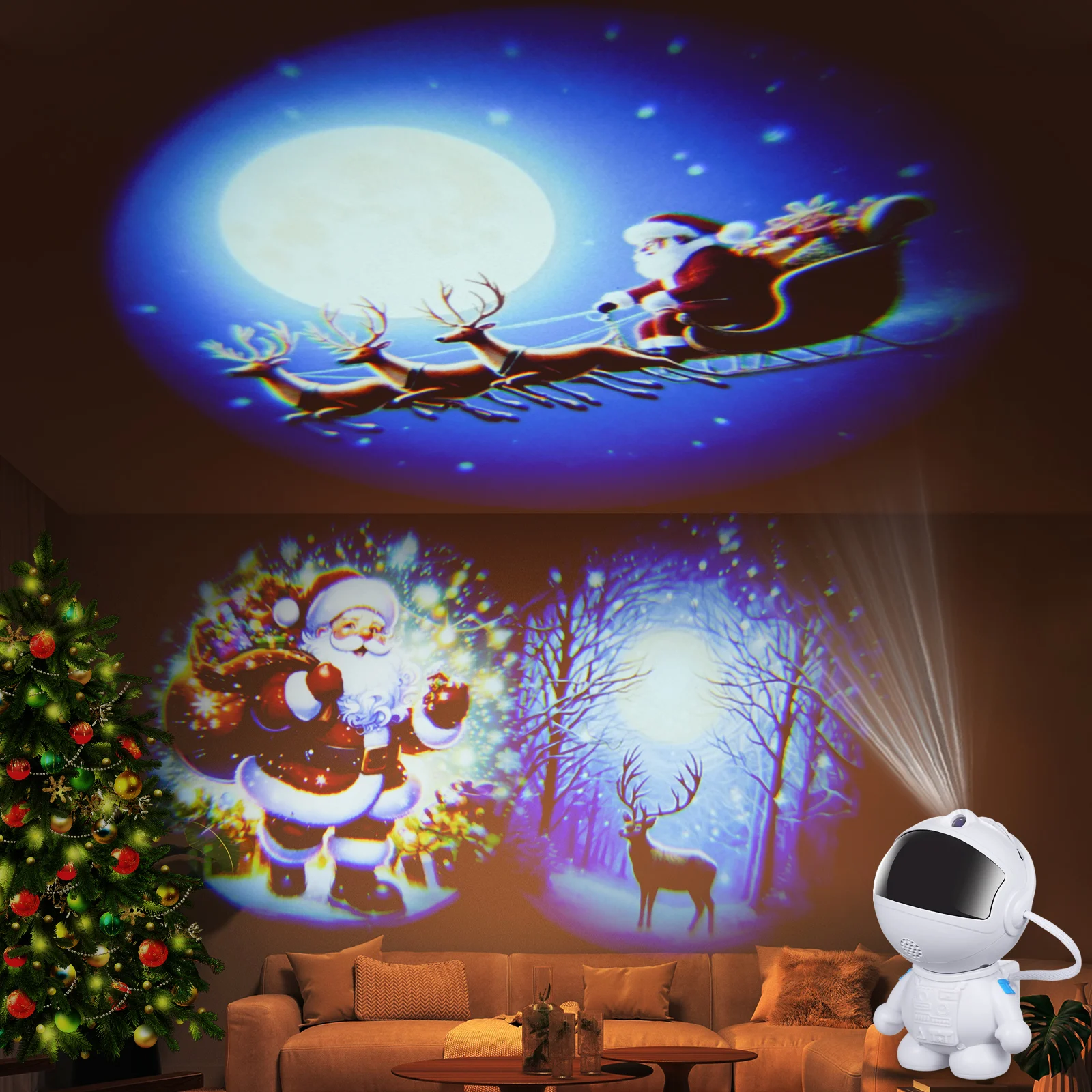 مجموعة رائد الفضاء مع 16 قطعة من مصباح بروجيكتور فيلم بنمط الرسوم المتحركة لعيد الميلاد