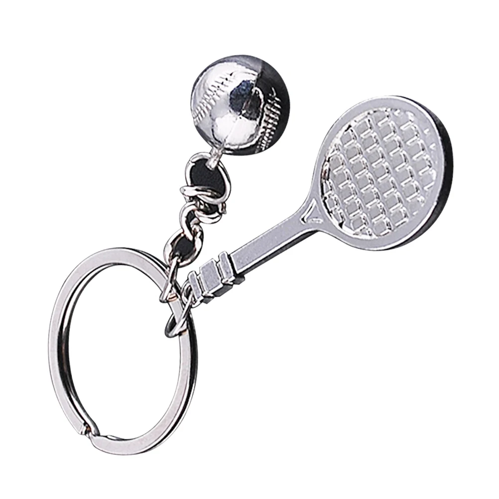 

Tennis Ball Racket Pendant Keyring Creative Metal Keychain Cool Sports Car Keyring Handbag Phone Pendant Gift (Silver)