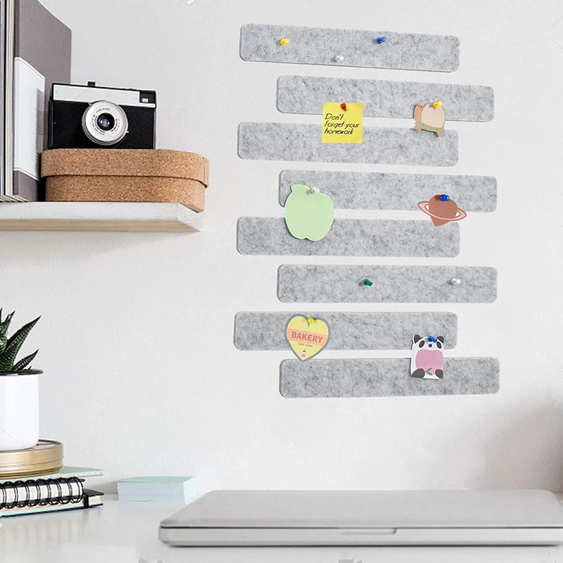 5Pcs Self-Adhesive Felt Wall Strip Memo Bulletin Pin Message Notice Tack Photos Schedules Announcements Wall Home Tiles Decor