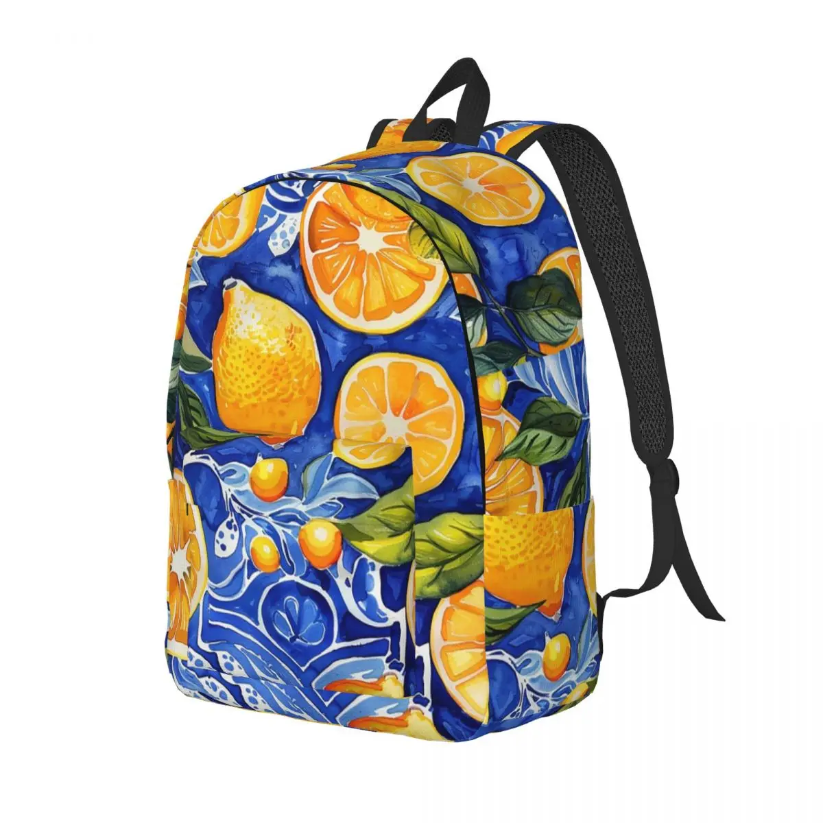 Sicilian Tiles Summer Fruit Oranges Lemons Backpack Daypack Large Capacity BookBag School Bag Shoulder Bags for Boys Girls