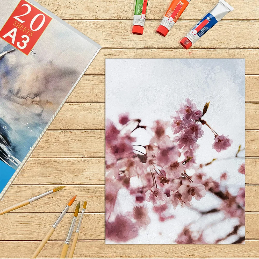 وسادة ورق ألوان مائية A5/A4/A3، 140 رطل/300 جرامًا للمتر المربع، 20 ورقة، مضغوطة على البارد، خالية من الأحماض، ورق رسم فني للرسم بالألوان المائية #5