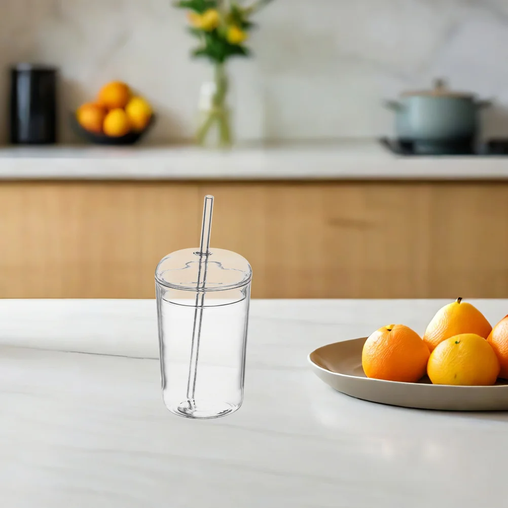 

Glass Straw Cup Large Capacity Decorative Drinking Container Perfect for Tea Coffee Juice Safe Glass Cup 16.91oz