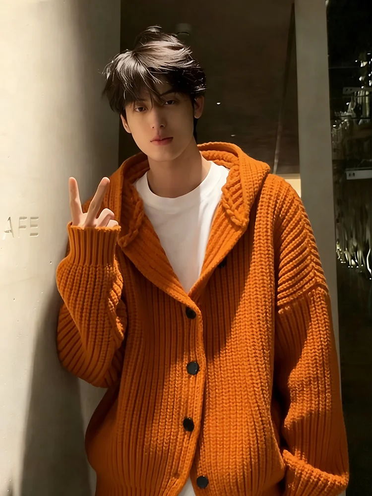 

Мужской свободный повседневный вязаный кардиган-худи American Sle Heavyweight Orange: высококачественная толстовка для отдыха