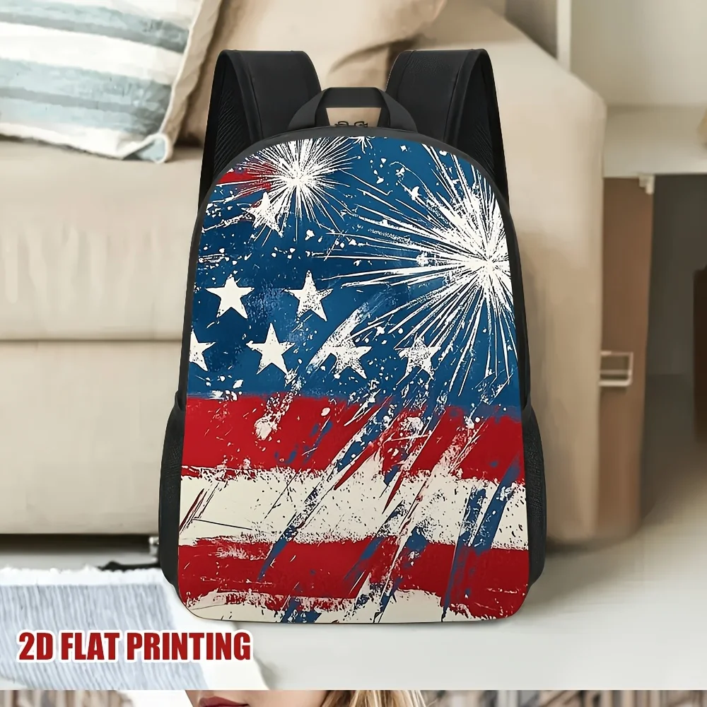 

1 Piece American Flag Backpack with Flame Design - Lightweight, Large Capacity, Adjustable Shoulder Straps, Folding Travel Bag